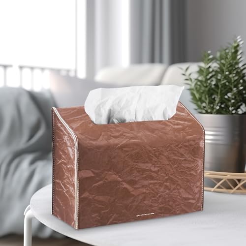 Hand Towels Box Cover,PU Leather Tissue Box Cover Holder Compatible with Kleenex Disposable Paper Hand Towels Suitable for Dining,Kitchen,Bathroom(1-Brown) - color: 1-brown
