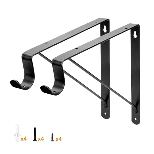 Yarssihha 2 Pack Closet Rod Bracket, 12 x 10.4 Inch Wall Mounted Closet Shelf Bracket, Black Closet Rod Support Bracket with Screws - style: Black-2 pack