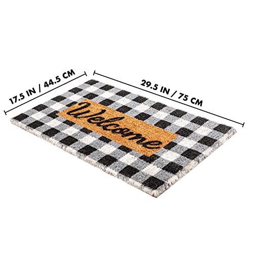 NINAMAR Buffalo Plaid Welcome Door Mat - Natural Coir - 29.5 x 17.5 inch