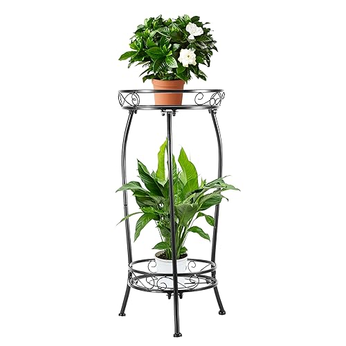 LOYAL TIGER Plant Stand Indoor Outdoor, 2 Tier 27 Inch Tall Metal | Heavy Duty Plant Rack, Rustproof Metal, Stable 3-Leg Base, Holds up to 100 lb, Flower Pot Holder