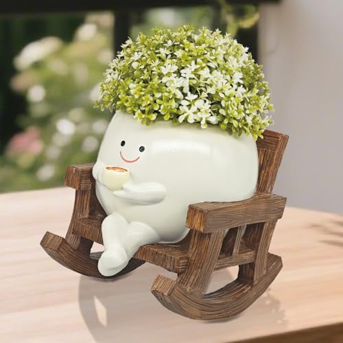 Smiley Face Planter Pot, Cute Coffee Plant Pots for Indoor Outdoor | Unique Rocking Chair Plant Pot for Succulents Plants Live with Drainage Hole,Gift IdeaI for Mother and Christmas（Large） - size: Large
