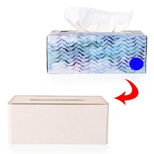 Sumnacon Rectangular Linen Tissue Box Cover - Stylish Tissue Box Holder with Magnetic Bottom, Decorative Tissue Box for Bathroom Toilet Vanity Night Stand Table Countertop Office, Beige Linen Texture | Decorative Tissue Box Cover Rectangular with Gold Gri