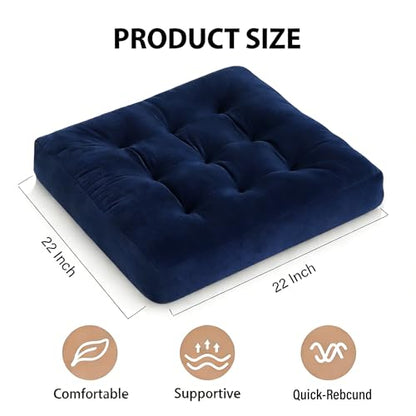 Square Floor Pillow Cushion, 22x22 Inch Meditation Pillow, Navy Blue | Thick Tufted, Soft Velvet Seat Cushion, for Yoga, Gaming, Reading, Living Room, Tatami, Chair - color: Navy Blue