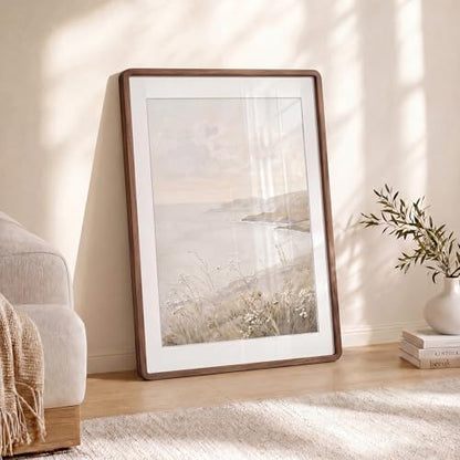 Acovy 27x40in Picture Frame, Natural Solid Walnut | Handcrafted Wooden Photo Frame, Dual Use for Wall Mount, Matted to Fit 24"x36" Photos, HD Tempered Glass - color: Walnut, size: 27x40in