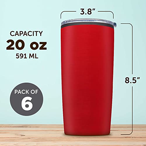 DISCOUNT PROMOS Plastic Tumblers 20 oz. Set of 6, Bulk Pack - With lids, Ice Coffee Tumbler, To Go Cup, Insulated - Red - color: Blank – Red