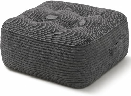 11" Thick Washable Floor Pillow for Adults, Yoga & Meditation Cushion with Handle, Square Large Pillows Seating with Removable Tufted Corduroy Cover for Tatami Living Room Board Games, Light Gray New - color: Light Gray