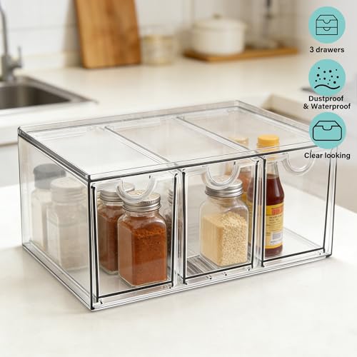 Prsildan Acrylic Makeup Organizer Stackable Storage Drawers with 3 Drawers for Office Desk Vanity Craft Room Clear Drawer Organizers for Hair Accessories Art Supplies Cosmetics Modular System - size: Stackable-3 Drawers