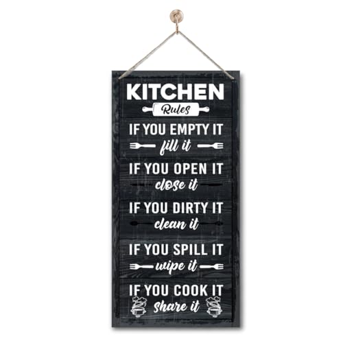 Hanging Kitchen Rules Wood Decor Sign, Rustic Kitchen Wooden Signs, Printed Wood Wall Art Sign, Kitchen Door Rules Rustic Sign, Hanging Wood Sign Kitchen Decor, Funny Farmhouse Kitchen Wall Décor A1 - color: Kitchen01