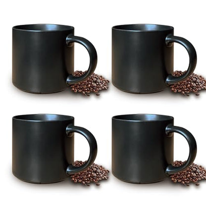 15 oz black coffee mug set of 4 stackable heavy ceramic mug for Tea Milk Latte, Dishwasher, Microwave safe - color: Black