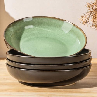 LERATIO 9.0" Ceramic Pasta Bowls Set of 4,38oz Large Stoneware Bowls Set | Reactive Glaze Serving Bowls Set,Wide Bowl for Pasta,Salad,Fruit & Noodles,Housewarming & Wedding Gift-Light Green - color: Light Green, size: Set of 4