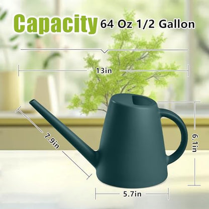 ZXJ Plant Watering Cans for Indoor and Outdoor Home Garden Plants - with Long Spout - Blackish Green - 1/2 Gallon - color: Blackish Green