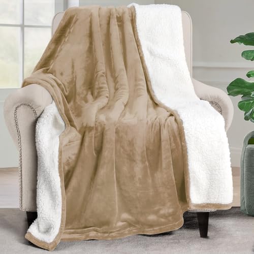 Utopia Bedding Reversible Plush Sherpa Blanket Throw Size Camel, 50x60 Inch | Soft, Warm, Fleece, Bed, Sofa, Couch, Camping, Travel, Cozy, All Season - color: Camel, size: Throw (50x60 Inch)