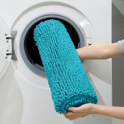 HOMEIDEAS 3 Pieces Bathroom Rugs, Extra Large Ultra Soft Non Slip Absorbent Chenille Toilet Bath Mat Set (Teal Blue) - color: Teal Blue, size: 17"x24"+20"x32"+U Shape 20"x24"
