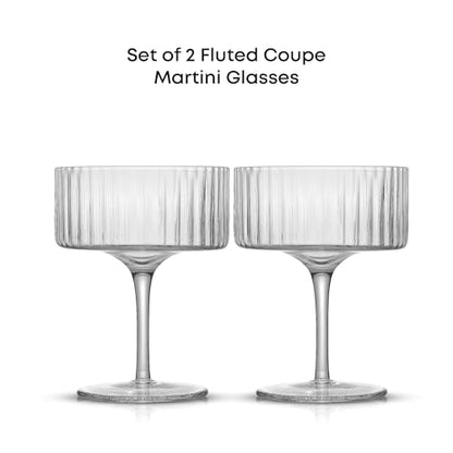 JoyJolt Elle Fluted 10oz Coupe Glass Set of 2, Unique Champagne Glasses for Cocktails and Martinis, Ribbed Vintage Style Drinking Glasses - style: Coupe Glasses