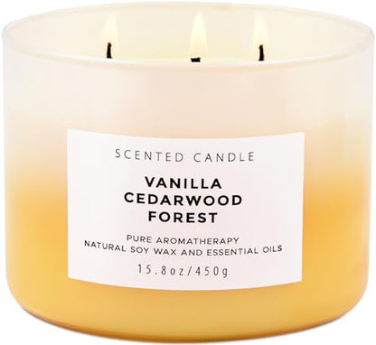 Vanilla Cedarwood Forest 3 Wick Soy Scented Candle for Men & Women, 15.8oz | Balsam, Fir & Clove Notes, Aromatherapy, Warm & Woody, Clean Burn, Fall & Winter, Home & Office, Birthday & Housewarming Gift