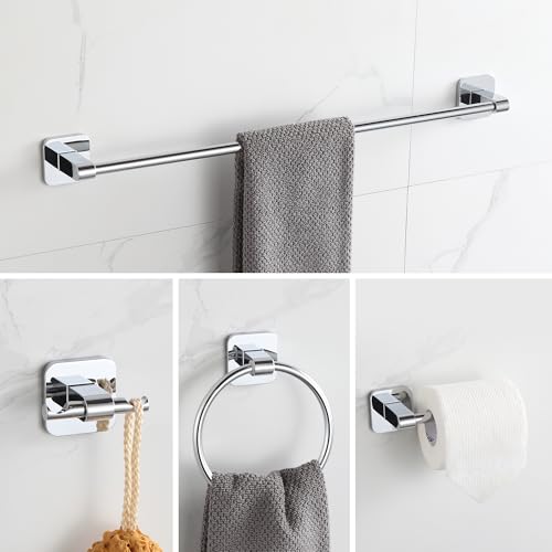 Bathroom Accessories Set, 4 Pieces Bathroom Hardware Set, 24 inch Towel Bar, Towel Racks, Robe Towel Hooks, Toilet Paper Holder Wall Mounted Or Self-Adhesive,Stainless Steel and Plastic (Chrome) - color: Chrome