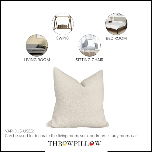 WWW.THROWPILLOW.IN Luxury Boucle Throw Pillow Cover - Textured Square Sofa Couch Accent Case for Elegant Decor in Living Room and Bedroom (20x20 Inches, Cream)
