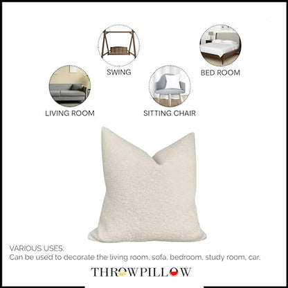 WWW.THROWPILLOW.IN Luxury Boucle Throw Pillow Cover - Textured Square Sofa Couch Accent Case for Elegant Decor in Living Room and Bedroom (20x20 Inches, Cream)