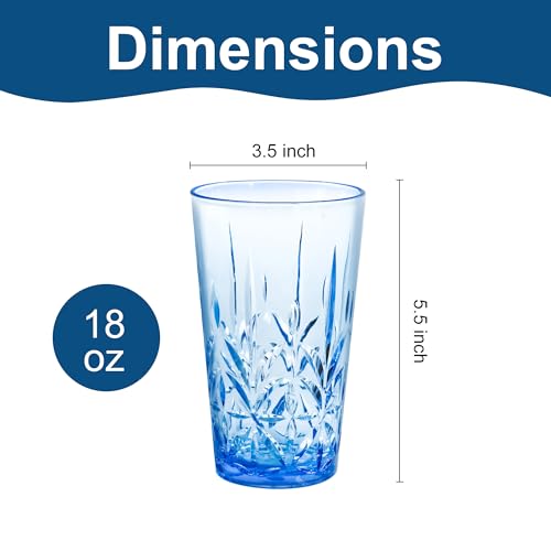 Lily's Home 18oz Unbreakable Premium Drinking Tumblers Set of 4, BPA-Free Dishwasher-Safe Stackable Cups, Crystal HighBall Glasses, Reusable Drinkware for Indoor & Outdoor Use, Made in Taiwan. - size: 18 Ounces