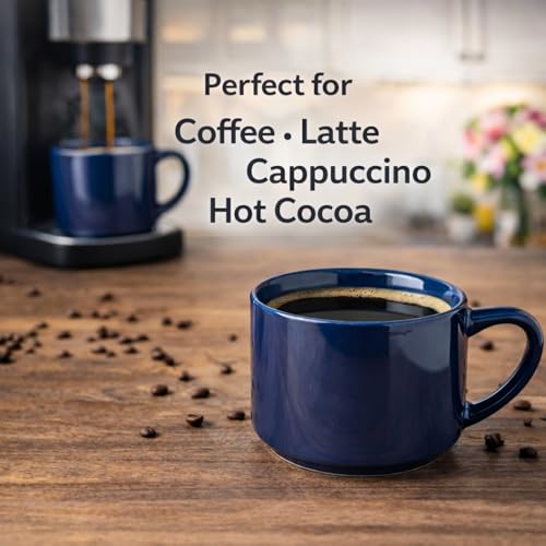 GBhome 14 OZ Coffee Mugs Set of 6, Stackable Navy Blue Coffee Cups Set | Modern Ceramic Coffee Mugs for Men,Women, Cappuccino/Espresso. Dishwasher&Microwave Safe - color: Navy