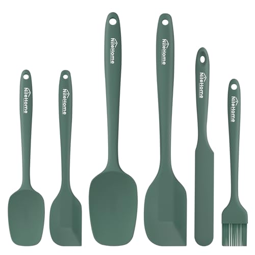 NileHome 6 Pieces Silicone Spatula Set with Silicone Brush,Mixing-Green | Food-Grade Material,Heat Resistant Up to 600°F,Dishwasher Safe,BPA-Free - color: Green