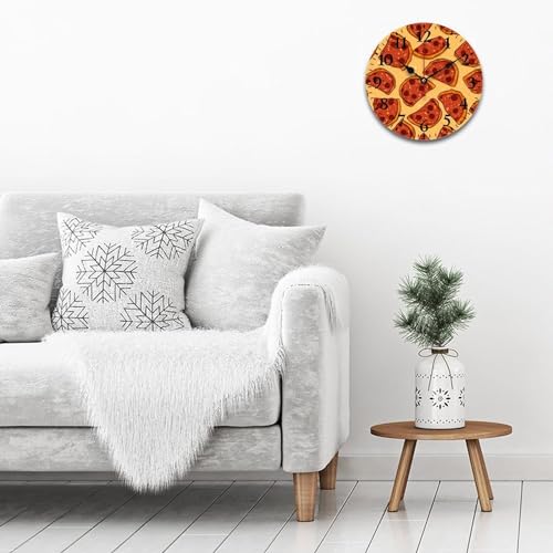 Wall Clocks Pepperoni Cheese Pizza Round Rustic Wood Wall Clock Silent Non-Ticking Quartz Battery Operated Italian Food Wall Clock 12 Inch Home Office School Wooden Wall Clock Art Hanging Clocks - color: Pattern-2, size: 12 Inch