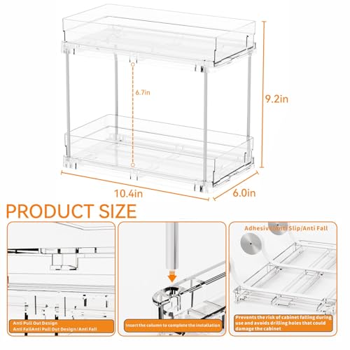 4 Set Bathroom Organizers and Storage,2 Tier Clear Under Sink Organizer and Medicine Cabinet Organizer for Kitchen,Pantry Storage,Pull Out Drawers for Skincare,Pill Bottle,Spice Organization