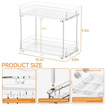 4 Set Bathroom Organizers and Storage,2 Tier Clear Under Sink Organizer and Medicine Cabinet Organizer for Kitchen,Pantry Storage,Pull Out Drawers for Skincare,Pill Bottle,Spice Organization
