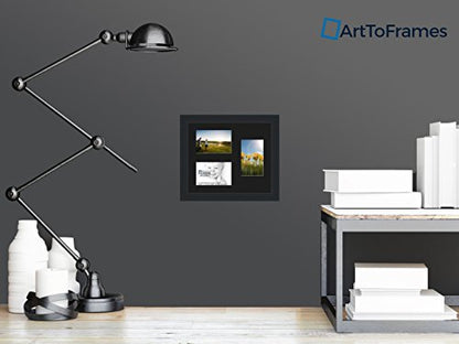 ArtToFrames Collage Photo Frame Double Mat with 3-4x6 Openings and Satin Black Frame - color: Black, size: 3 - 4x6