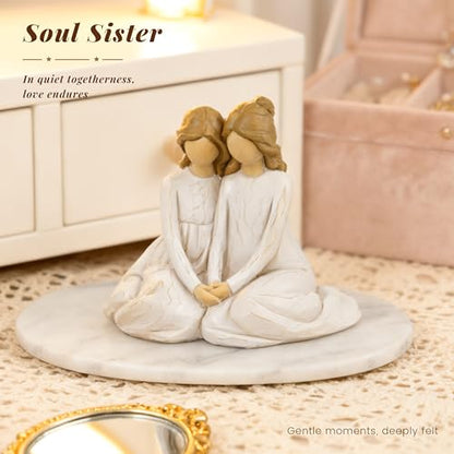 Seated Sister Figurine, Two Sisters Resin Sculpture for Tabletop or Gifting - style: Seated Together