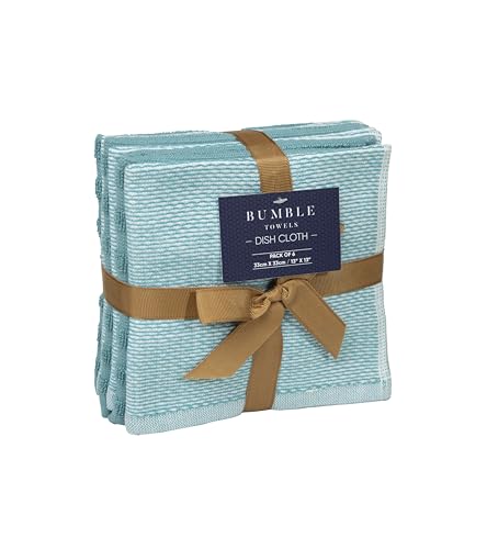 Bumble Premium Dish Cloths 13"x13" (6 Pack) | 100% Natural Ring Spun Cotton | 400 GSM | Highly Absorbent & Soft |Yarn Dyed & Solid Dyed Terry Dish Cloth Set - Aqua - color: Aqua, size: Dish Cloths - Mixed Styles