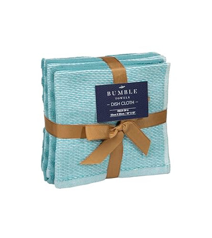 Bumble Premium Dish Cloths 13"x13" (6 Pack) | 100% Natural Ring Spun Cotton | 400 GSM | Highly Absorbent & Soft |Yarn Dyed & Solid Dyed Terry Dish Cloth Set - Aqua - color: Aqua, size: Dish Cloths - Mixed Styles