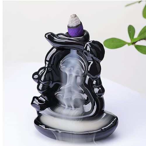Waterfall Backflow Incense Burner Ceramic Incense Holder Incense Cone Holder Fountain Aromatherapy Home Decor Office Gifts(Calabash) - color: Gourd Backflow Incense Burner