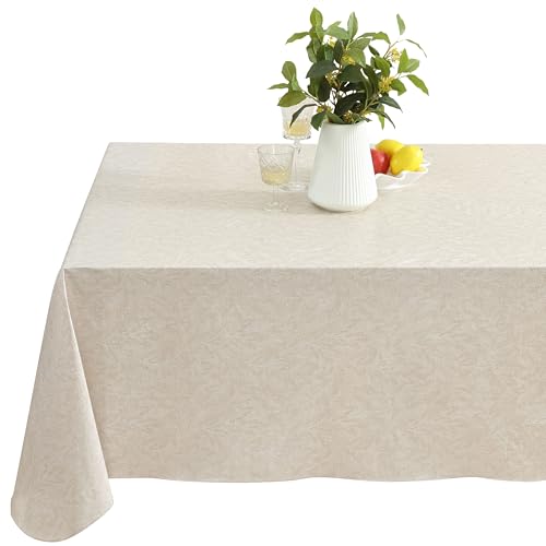 Newbridge Napa Leaf Taupe Vinyl Flannel Backed Tablecloth, 60 x 84 Inch Rectangle, Hotel Quality Waterproof Indoor Outdoor Table Cover for Kitchen, Patio, Dining, BBQ - color: Taupe, size: 84" x 60" (Rectangular)