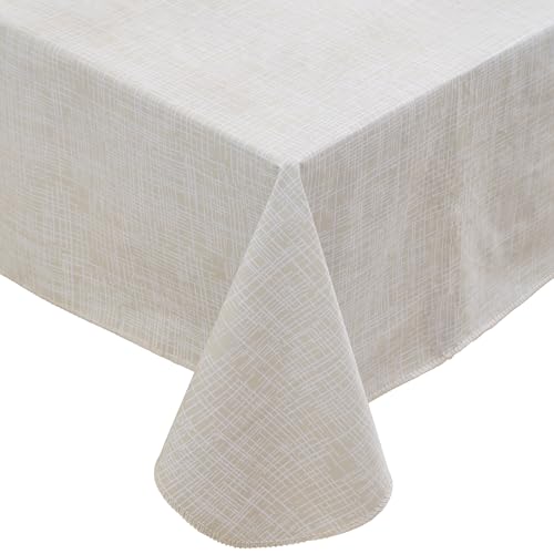 Heavy Duty Vinyl Tablecloth with Flannel Backing Waterproof Oil-Proof Plastic Table Cloth Stain-Resistant Wipeable Rectangle or Square Table Cover for Indoor and Outdoor (Beige Striped，60x102 Inch) - color: Beige Striped, size: 60" x 102" (Rectangular)