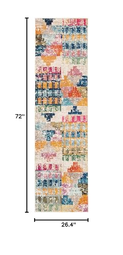 SAFAVIEH Madison Collection Runner Rug - 2'2" x 6', Ivory & Multi, Boho Abstract Distressed Design, Non-Shedding & Easy Care, Ideal for High Traffic Areas in Living Room, Bedroom (MAD417C) - size: 2'2" x 6' (Runner)