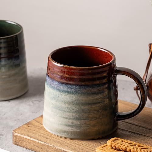 15.5oz Large Heavyweight Ceramic Mug, Reactive Gl (Black-Red) | 15.5oz Medium-Large, Heavy Weighted Stoneware, Reactive Transmutation Glaze, Microwave & Dishwasher Safe, Gift Box - color: Black Red
