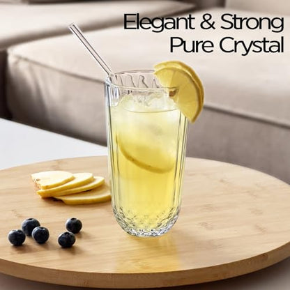 Highball Drinking Glasses Set of 6, 12 oz Crystal-Cut Water Glasses, Tall Clear Tumblers for Cocktails, Mixed Drinks – Elegant Durable Glassware, Dishwasher-Safe Premium Drink Cups for Home&Kitchen
