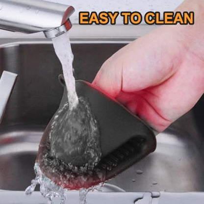 2 PCS Mini Silicone Oven Gloves Heat Resistant Cooking Pinch Mitts Potholder for Kitchen Cooking & Baking (Black) - color: Black