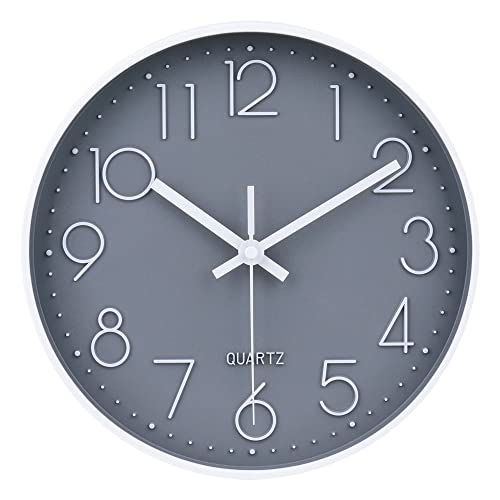 10 Inch Gray Wall Clock Battery Operated Silent & Non-Ticking Wall Clock for Home, Bathroom, Bedroom, Kitchen - color: Gray, size: 10 Inch