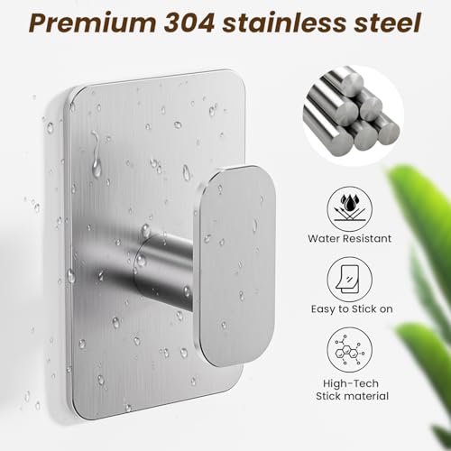 Large Heavy Duty Wall Hooks - 26lb Max, Stainless Steel Adhesive Towel Hooks for Hanging Towel, Coat, Robe, Hat, Sticky Towel Holder for Wall Mount in Bathroom, Shower, Kitchen(Silver, 4 Pack) - color: Silver-4