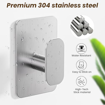 Large Heavy Duty Wall Hooks - 26lb Max, Stainless Steel Adhesive Towel Hooks for Hanging Towel, Coat, Robe, Hat, Sticky Towel Holder for Wall Mount in Bathroom, Shower, Kitchen(Silver, 4 Pack) - color: Silver-4