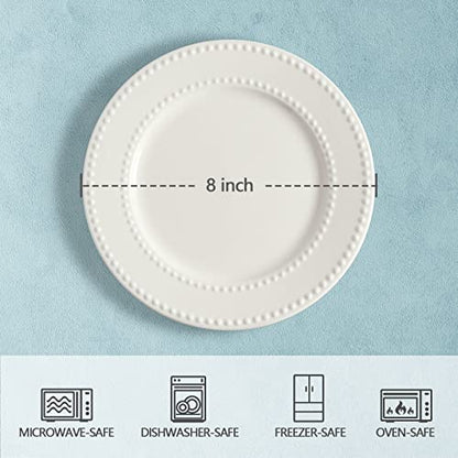 Embossed Salad Plates Set of 4, 8 inch White Ceramic Dessert Appetizer Plates, Small Dinner Plates, Restaurant Kitchen Dish, Scratch-Resistant, Chip-Resistant, Oven Microwave Dishwasher Safe - color: 8 inch-White- Dot-4pcs