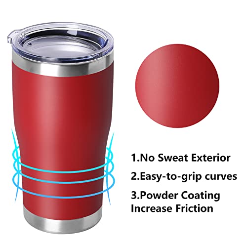DOMICARE 20oz Tumbler with Lid Stainless Steel Tumblers Bulk, Double Wall Vacuum Insulated Coffee Travel Mug Powder Coated Tumbler, 4 Count (Pack of 1) Red - color: Red, size: 4 count