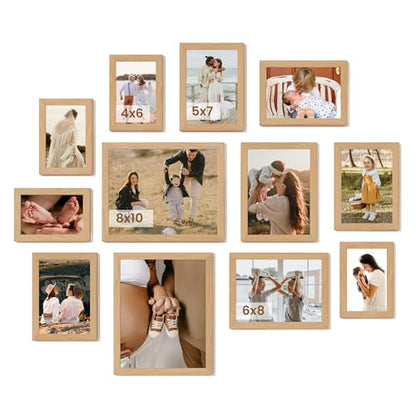 Heimlove Oak Wood Grain Collage Picture Frames Set of 12,Two 8x10,Two 6x8,Four 5x7,Four 4x6 Photo Frames,Gallery Wall Frame Set for Wall Mount or Tabletop Display - color: OAK WOOD GRAIN