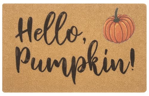 Hello-Pumpkin-Welcome-Doormat Fall-Outdoor Holiday Non-Slip-Mat Home Decor | 30x17 in artificial coir door mat with backing Non-slip,great for autumn holiday home outdoor front door decor - color: Hello-pumpkin