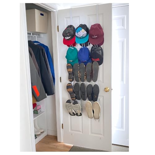 Evelots 5-Tier Over-the-Door Shoe & Hat Rack, Heavy-Duty Metal Organizer | Five-tier metal rack holds up to 12 pairs of shoes or 40 caps and accessories, maximizing extra storage behind a closet door. - size: 1 Pack, style: 5 Tier