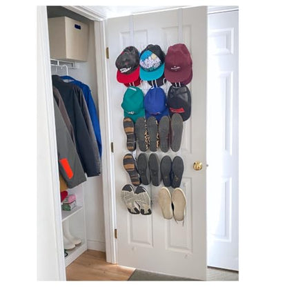 Evelots 5-Tier Over-the-Door Shoe & Hat Rack, Heavy-Duty Metal Organizer | Five-tier metal rack holds up to 12 pairs of shoes or 40 caps and accessories, maximizing extra storage behind a closet door. - size: 1 Pack, style: 5 Tier