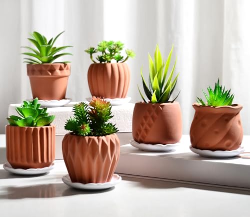 B SEPOR Ceramic Planters Handmade Mini Clay Flower Pot for Small Indoor Plant Succulent Cactus with Melamine Saucer Tray (Terracotta) - color: White Owls