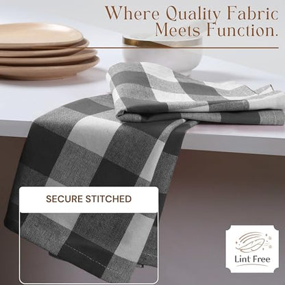 Gray Buffalo Plaid Checked Dish Towels 12 Pack, 100% Cotton, 16x26 Inches, Super Absorbent, Quick Drying, Soft, Lint-Free, Durable Tea & Bar Towels with Hanging Loop, Grey and White - color: Grey, White - Buffalo, size: 16 X 26 - 12 Pack